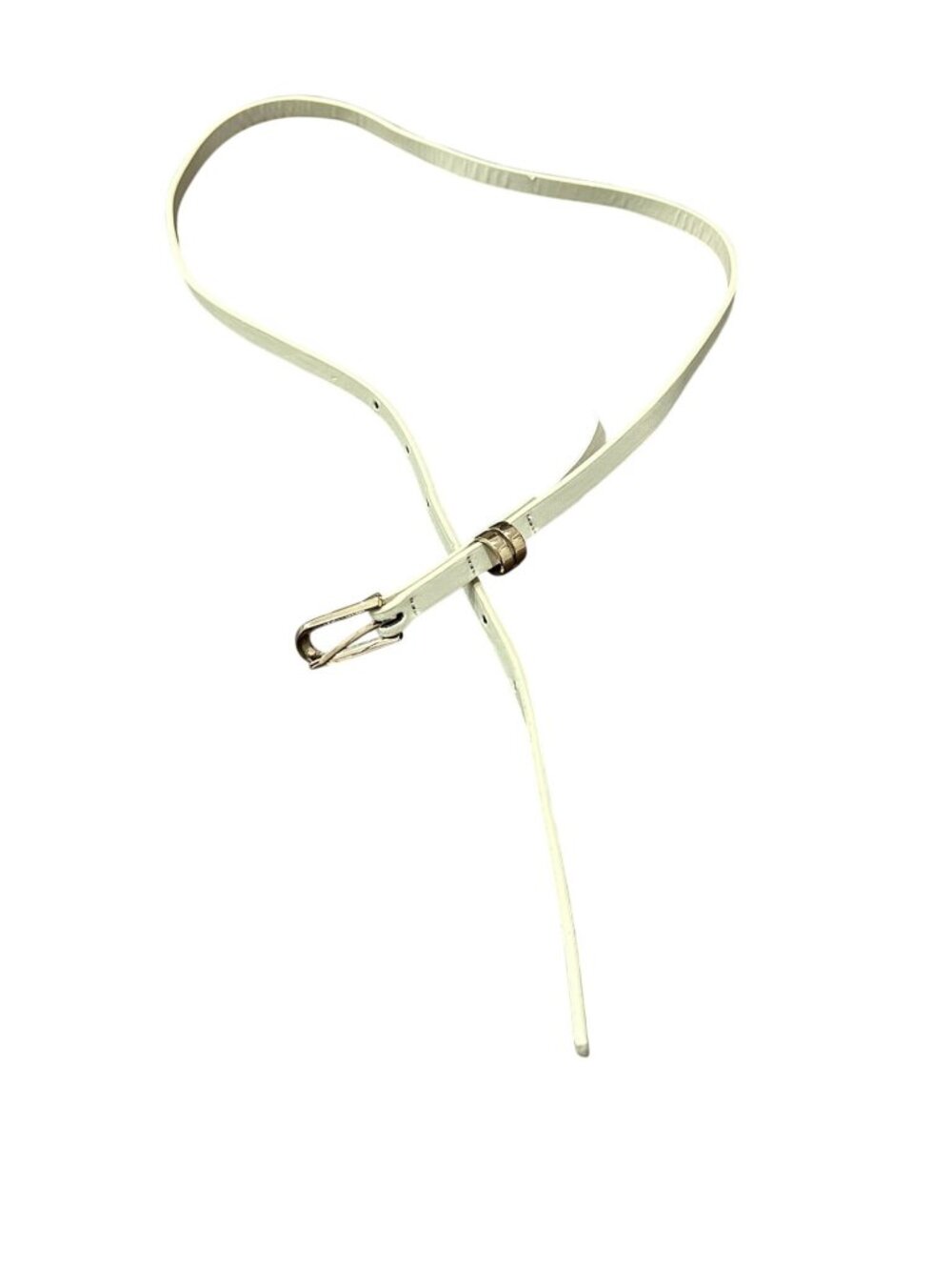 Size 8 Thin White Belt Gold Buckle 37 Inches Long Minimalist Clean Girl